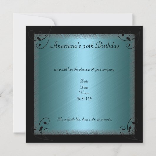 Invitation Glamor Blue Black Floral fête d'anniversaire (Devant)