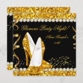 Invitation Glamor Glam Glitz Soirée Gold High Heures (Devant / Derrière)