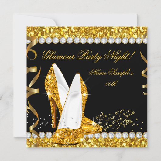 Invitation Glamor Glam Glitz Soirée Gold High Heures (Devant)