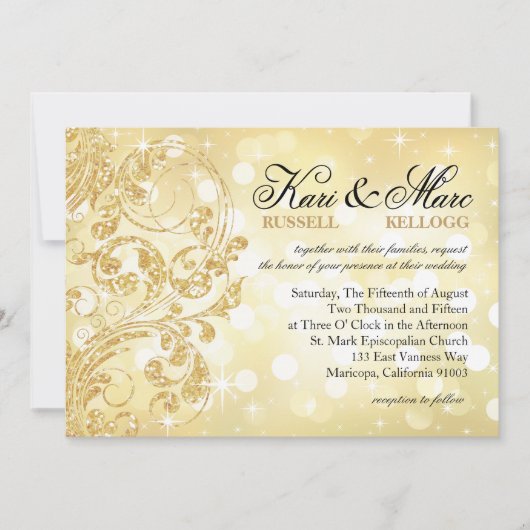 Invitation Glamor Parties scintillant Luxe Bokeh Mariage| cha (Devant)