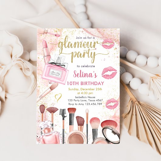 Invitation Glamor Party Glitz Glam Spa de maquillage fille An