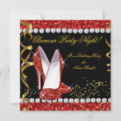 Invitation Glamor Party Nuit Rouge Parties scintillant Or Noi (Devant)