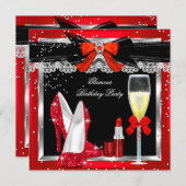 Invitation Glamor Red Parties scintillant talons Silver Champ (Devant / Derrière)