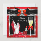 Invitation Glamor Red Parties scintillant talons Silver Champ (Devant)
