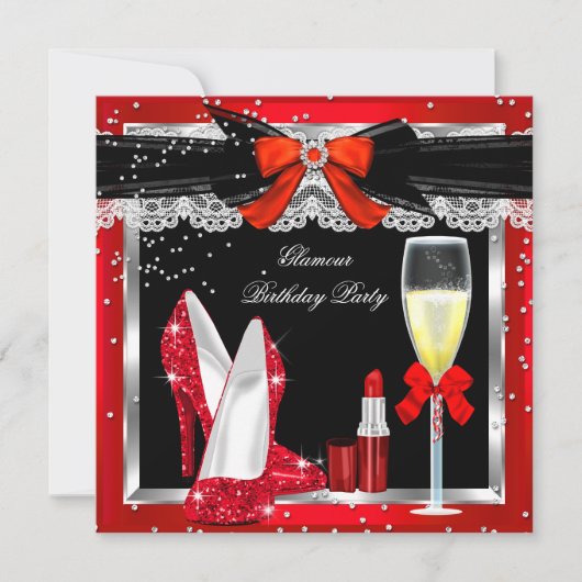 Invitation Glamor Red Parties scintillant talons Silver Champ (Devant)