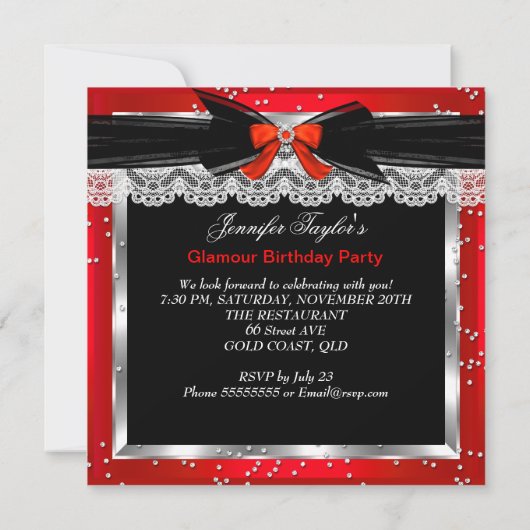 Invitation Glamor Red Parties scintillant talons Silver Champ (Dos)