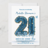 Invitation Glamorous 3D Blue Gold Gemstone 21st Birthday (Devant)