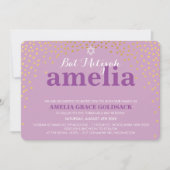 Invitation GLAMOROUS BAT MITZVAH rustique confetti d'or viole (Devant)