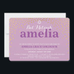 Invitation GLAMOROUS BAT MITZVAH rustique confetti d'or viole<br><div class="desc">REMARQUE - l'effet doré brillant est une image impriméeUn confetti mignon, pois poitrine avec feuille d'or recherchez les INVITATIONS BAT MITZVAH de votre enfant. Wow vos amis et votre famille avec ce petit nombre ; D Configurer en tant que modèle il est simple pour vous d'ajouter vos propres détails, d'ajouter...</div>