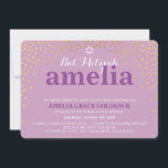 Invitation GLAMOROUS BAT MITZVAH rustique confetti d'or viole<br><div class="desc">REMARQUE - l'effet doré brillant est une image impriméeUn confetti mignon, pois poitrine avec feuille d'or recherchez les INVITATIONS BAT MITZVAH de votre enfant. Wow vos amis et votre famille avec ce petit nombre ; D Configurer en tant que modèle il est simple pour vous d'ajouter vos propres détails, d'ajouter...</div>