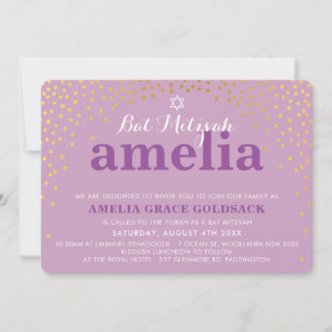 Invitation GLAMOROUS BAT MITZVAH rustique confetti d'or viole