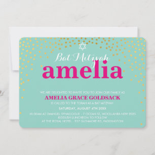 Invitation GLAMOROUS BAT MITZVAH rustique confetti menthe d'o