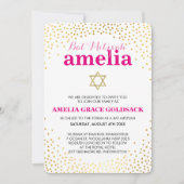 Invitation GLAMOROUS BAT MITZVAH rustique en or confetti rose (Devant)