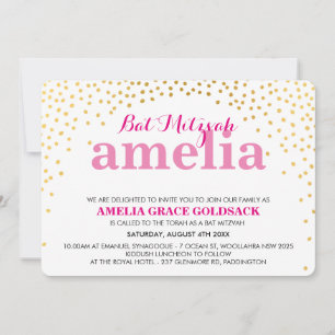 Invitation GLAMOROUS BAT MITZVAH rustique en or confetti rose
