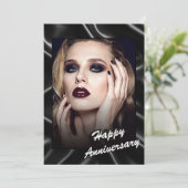 Invitation Glamorous Black Leather Anniversary Flat Card (Debout devant)