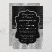 Invitation Glamorous Black Silver Leopard Spots Wedding (Devant / Derrière)