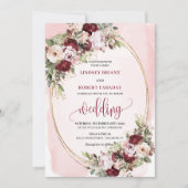 Invitation Glamorous Boho Burgundy Blush Gold Roses Wedding  (Devant)