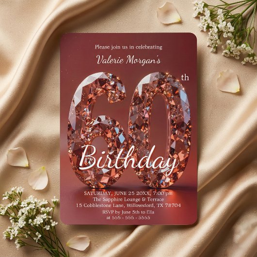 Invitation Glamorous Burgundy Red Diamond 60th Birthday