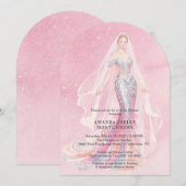 Invitation Glamorous Pink Glitter Mermaid Style Bride Dressed (Devant / Derrière)