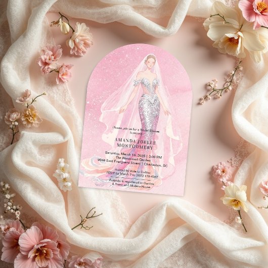 Invitation Glamorous Pink Glitter Mermaid Style Bride Dressed