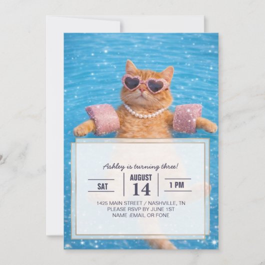 Invitation    Glamorous Poolside Cat Floating In Style        (Devant)