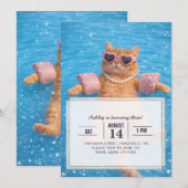Invitation    Glamorous Poolside Cat Floating In Style        (Devant / Derrière)