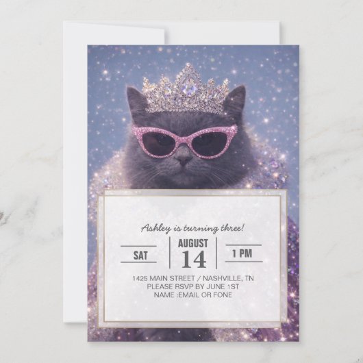 Invitation Glamorous Queen Cat Sparkling Fantasy Portrait (Devant)