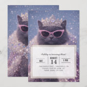 Invitation Glamorous Queen Cat Sparkling Fantasy Portrait (Devant / Derrière)