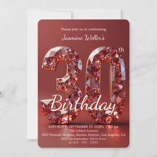 Invitation Glamorous Ruby Red Diamond 30th Birthday (Devant)