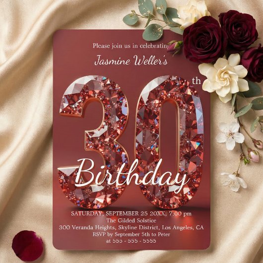 Invitation Glamorous Ruby Red Diamond 30th Birthday