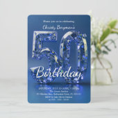 Invitation Glamorous Sapphire Blue Diamond 50th Birthday (Debout devant)