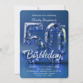 Invitation Glamorous Sapphire Blue Diamond 50th Birthday (Devant)