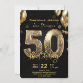 Invitation Glamorous Sparkly Black and Gold 50th Birthday (Devant)