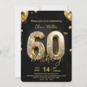 Invitation Glamorous Sparkly Black and Gold 60th Birthday (Devant)