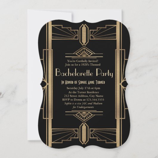 Invitation Glamour 1920 Great Gatsby Bachelorette Party (Devant)
