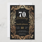 Invitation Glamour 70e anniversaire Gold Black Boho Elégant (Devant)