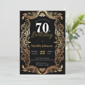 Invitation Glamour 70e anniversaire Gold Black Boho Elégant (Debout devant)