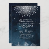 Invitation Glamour Art déco Quinceanera Bleue (Devant / Derrière)