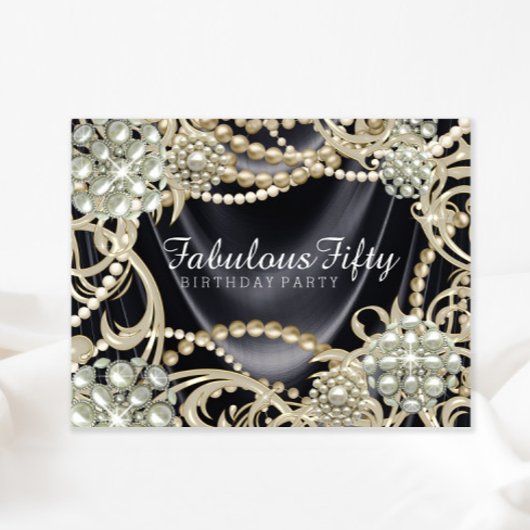 Invitation Glamour Black Ivory Pearl fête d'anniversaire