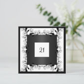Invitation Glamour Blanc Fleur Noir (Debout devant)