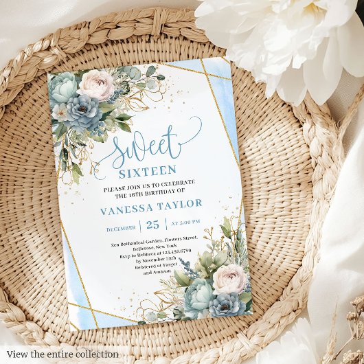 Invitation Glamour bleu bleu bleu blanc pivoines doux 16 Invi