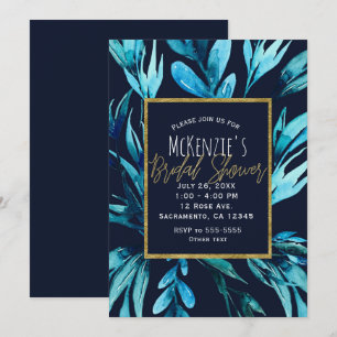 Invitation Glamour Botanique Aquarelle Bleue pour une Fête de