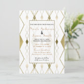 Invitation Glamour Diamant Blanc & Or Mariage Classique Moder (Debout devant)