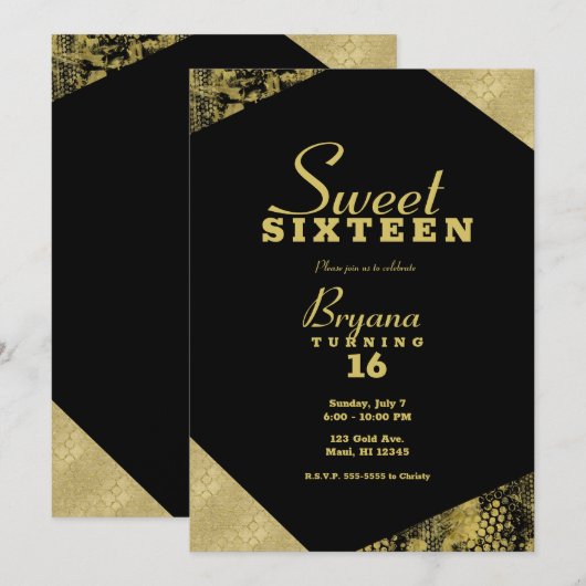 Invitation Glamour d'or Géométrique Moderne Chic Sweet 16 Par (Devant / Derrière)