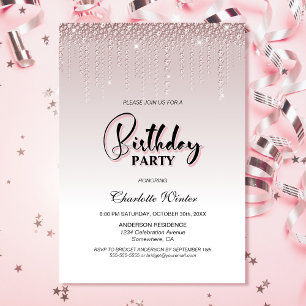 Invitation Glamour Dusty Rose Diamants Roses Anniversaire