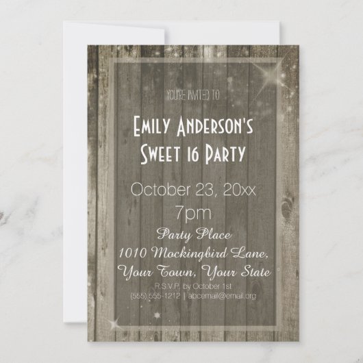 Invitation Glamour en bois rustique doux 16 Anniversaire (Devant)