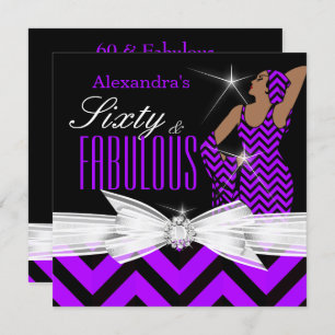 Invitation Glamour Fabulous 60 Chevron Purple Anniversaire