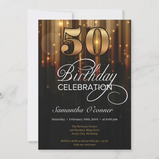 Invitation Glamour fantaisie or noir 50e anniversaire (Devant)