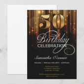 Invitation Glamour fantaisie or noir 50e anniversaire (Devant / Derrière)