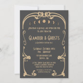 Invitation Glamour & Fantômes Art Déco Or & Noir Halloween (Devant)